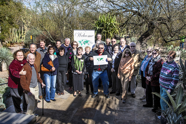 The Phoenix chapter met at the Desert Botanical Gardens in February. Area Coordinator Matt Cohen is in the center, holding the TCC sign.