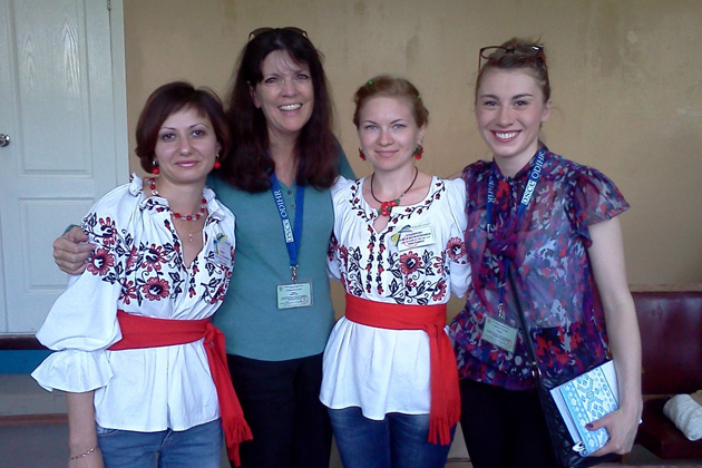 TCC Board Member and Past President Pamela Barrus (second from left) at a polling station in Ukraine