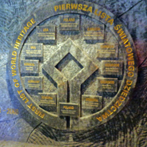 UNESCO World Heritage Site plaque at the Wieliczka Salt Mines in Poland