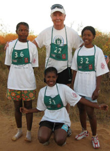 Ed Sylvester, who has run marathons in 17 countries and on all the continents, is pictured at the start of the Madagascar Marathon. He points out that some locals ran in socks!