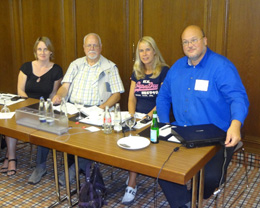 Armin Schreiner (right) gave a presentation on Antarctica at the Munich meeting. Pictured with him are Katja Kirste; his father, Wilhelm Schreiner; and his wife, Anja.
