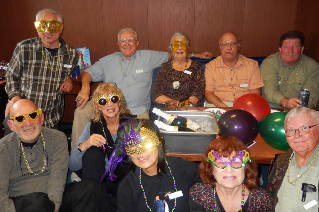 Celebrating New Year’s Eve aboard the MV Spirit of Enderby while cruising some of the New Zealand and sub-Antarctic islands early this year were the following TCC members — (front row:) Del and Linda McCuen, Cathy Parda, Laurie Campbell, Bob Ihsen; (back row:) Bob Parda, Ed Reynolds, Marian Speno, Bob Ippolito, Mike Bidwell.
