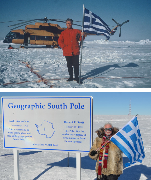 Charalampos Bizas, from Athens, Greece, who is just four short of accomplishing visits to all the 324 TCC destinations, sends us photos of his visits to the South Pole last December (top photo) and to the North Pole 20 years earlier, in May, 1995. The missing destinations to complete his TCC list: Midway and Wake islands, BIOT (currently closed) and Tokelau.