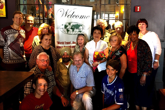 July 2016 New England gathering. Standing from left to right: New England Coordinator Dave Santulli, Ron Levin, Kate O'Hare, Anush Dawidjan, Noel Mann, Nyep (our guest speaker, former Cambodian Ambassador's wife, chef and resturanteur),  Daan Sandee, Mary Sweeney, Jerry Sweeney, Marjorie Ramsey and Deborah Janis. Kneeling from left to right: Dave Netzer, Troy Santulli (Dave’s son, age 15, close to full membership with 92 countries), Arvi Bahal, Harvey Wartosky and Tristan Santulli  (Dave’s son, age 13, close to full membership with 92 countries)